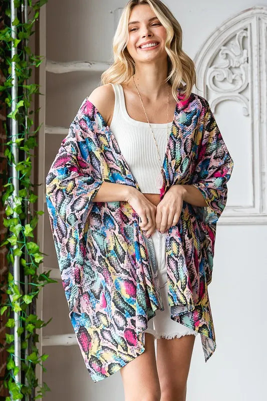 Trendsi Heimish Full Size Multi Color Snake Open Cardigan Plus Size -