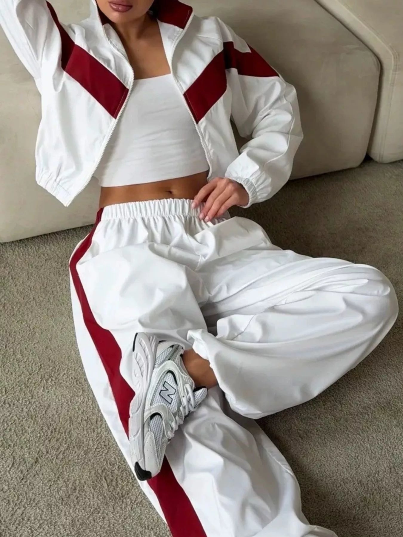 Trendsi Color Block Zip Up Outerwear and Pants Set -