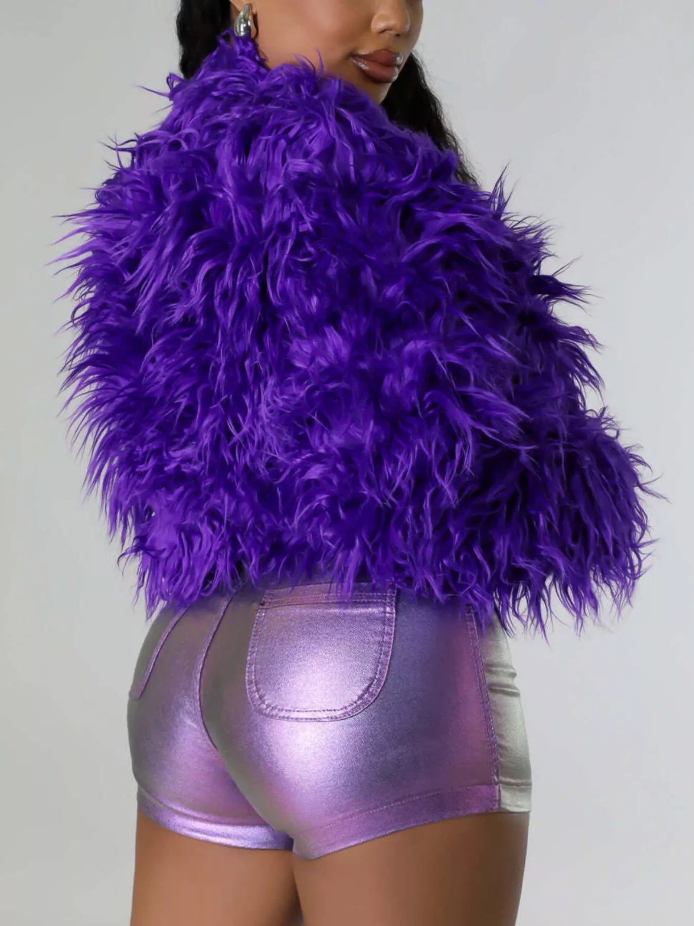 Trendsi Faux Fur Open Front Cropped Outerwear -