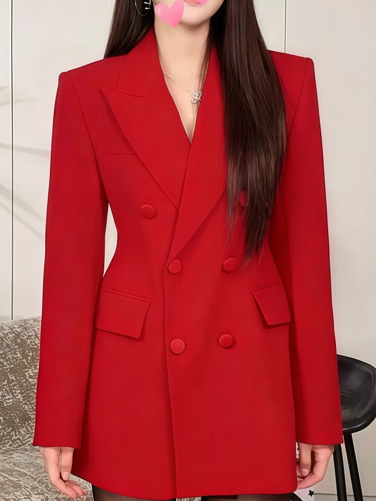Double-breasted blazer, red front