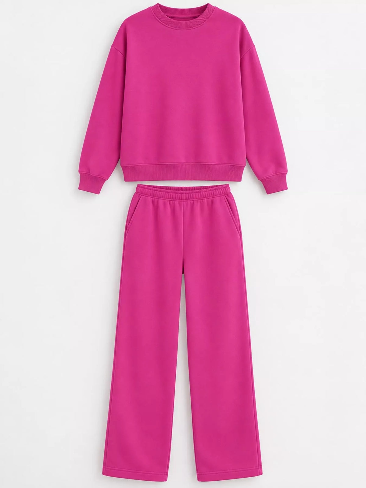 Crewneck Drop Shoulder Sweatshirt and Wide-Leg Pants Set — garment front