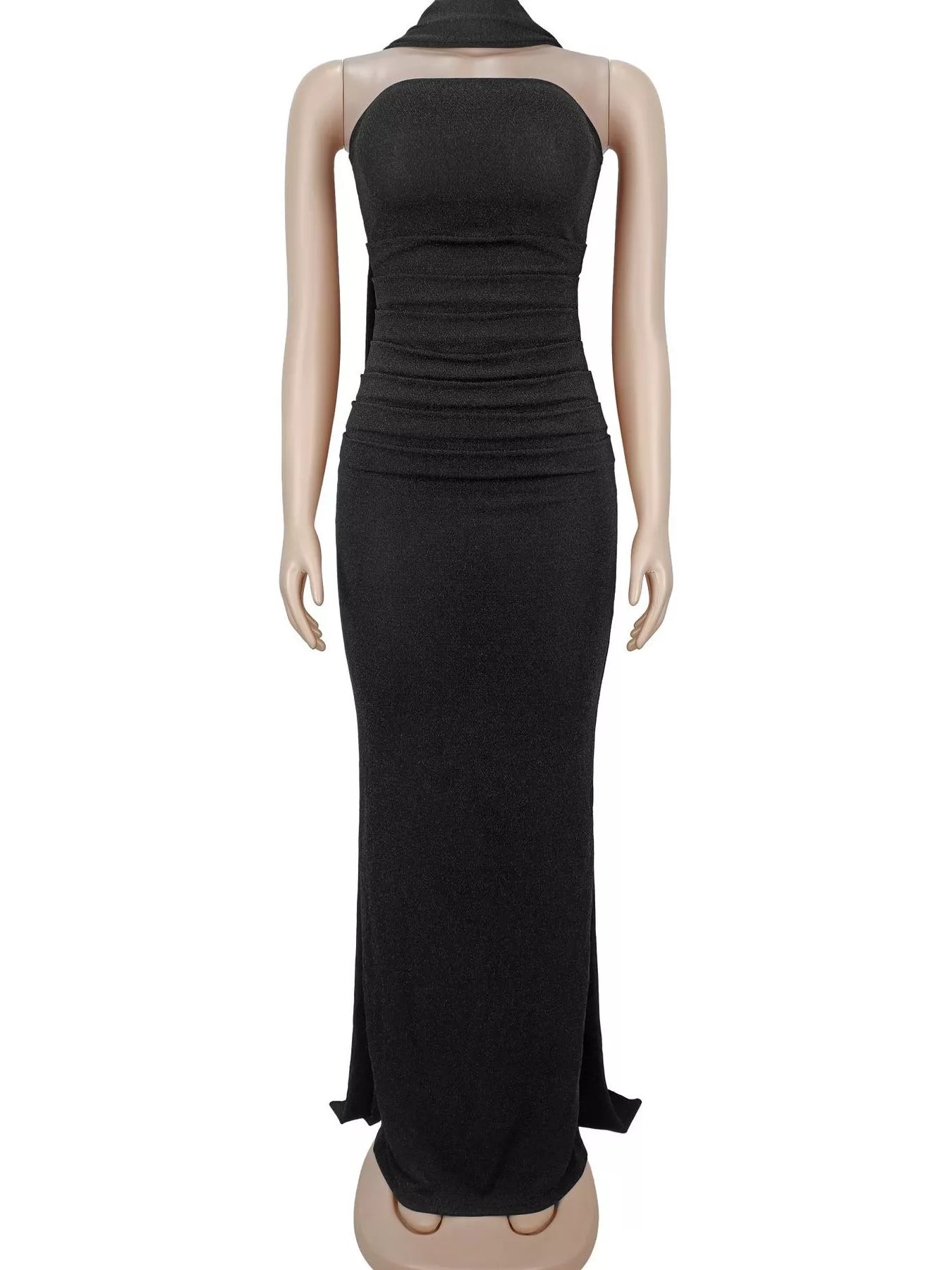 Trendsi Slit Glitter Tube Maxi Dress with Scarf -