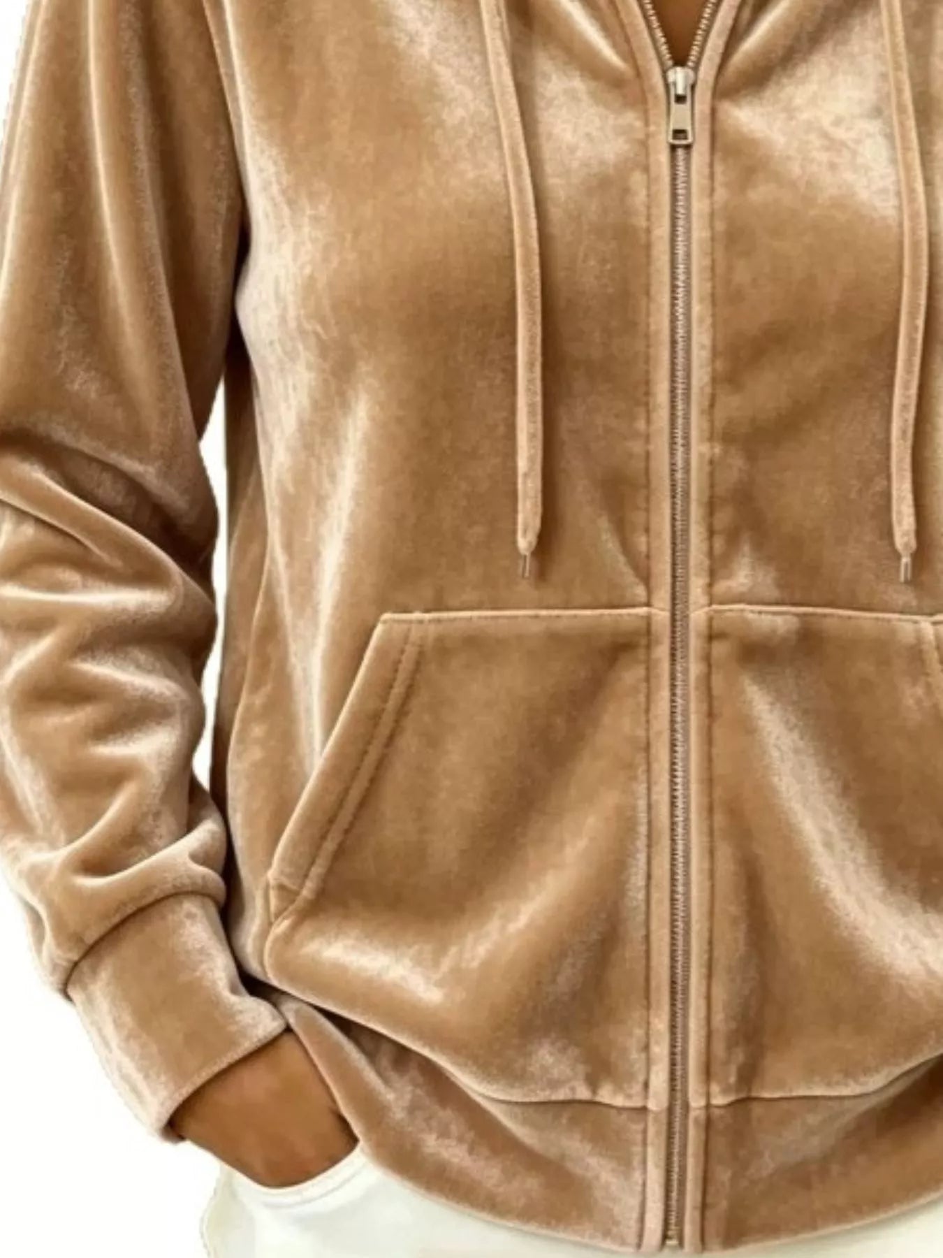 Trendsi Full Size Velvet Zip-Up Hoodie with Drawstring Plus Size -