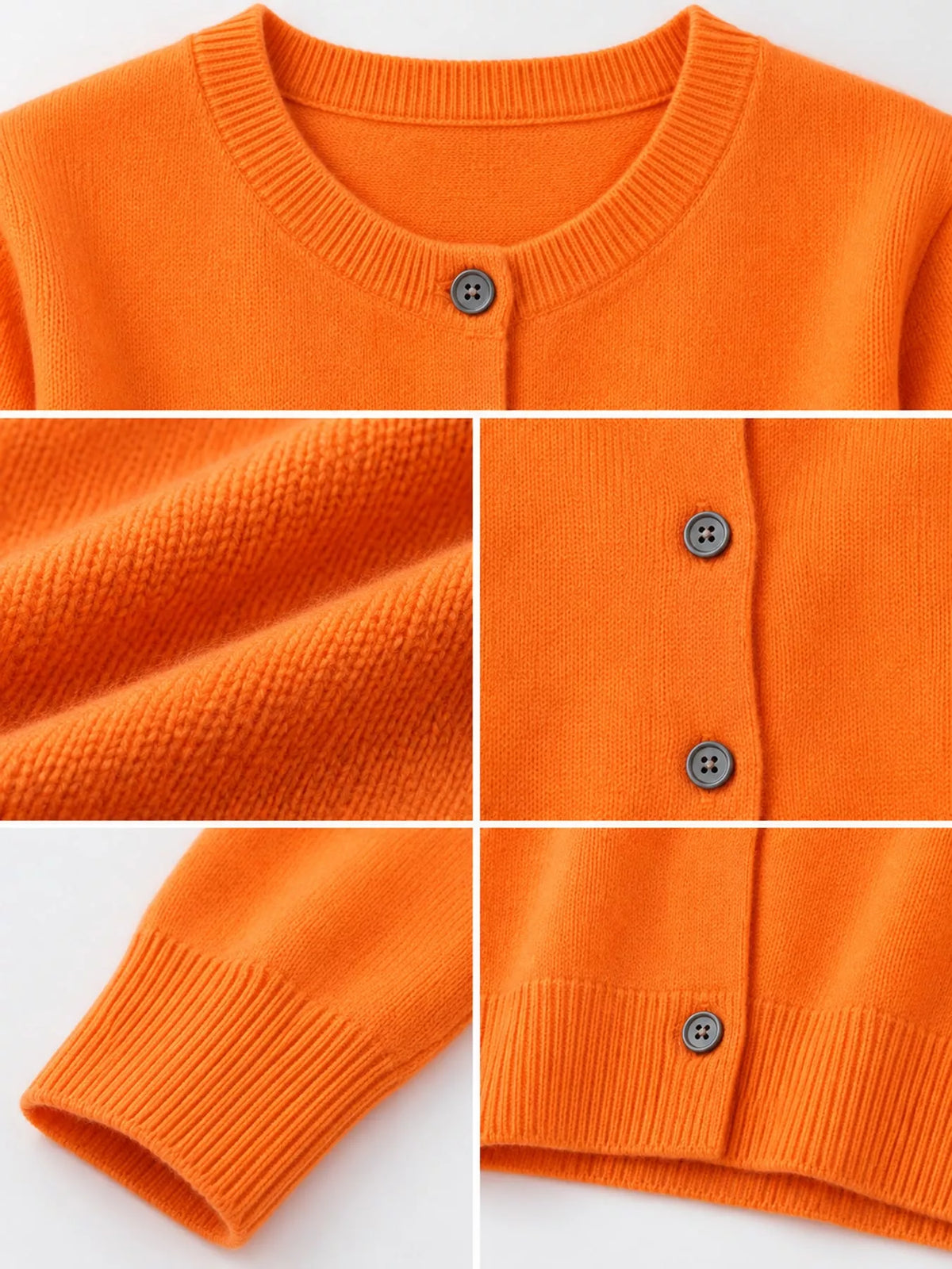 Button-down cardigan, orange button cuff detail