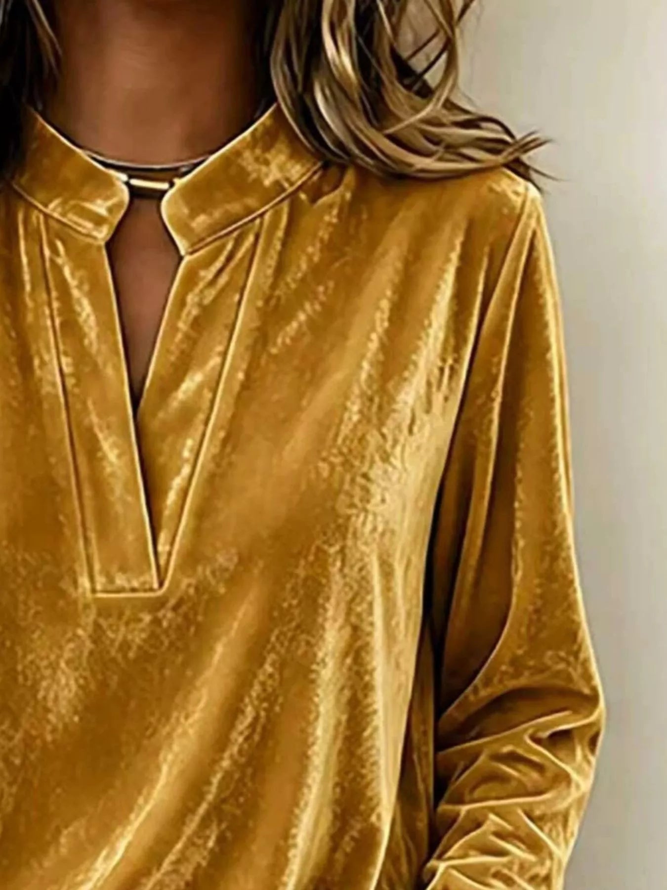 Trendsi Full Size Velvet Notched Long Sleeve Top Plus Size -
