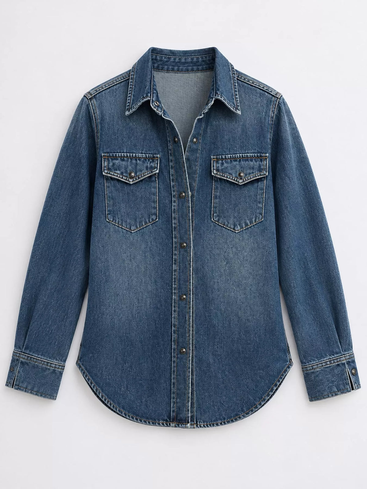 Blue snap down long-sleeve denim shirt