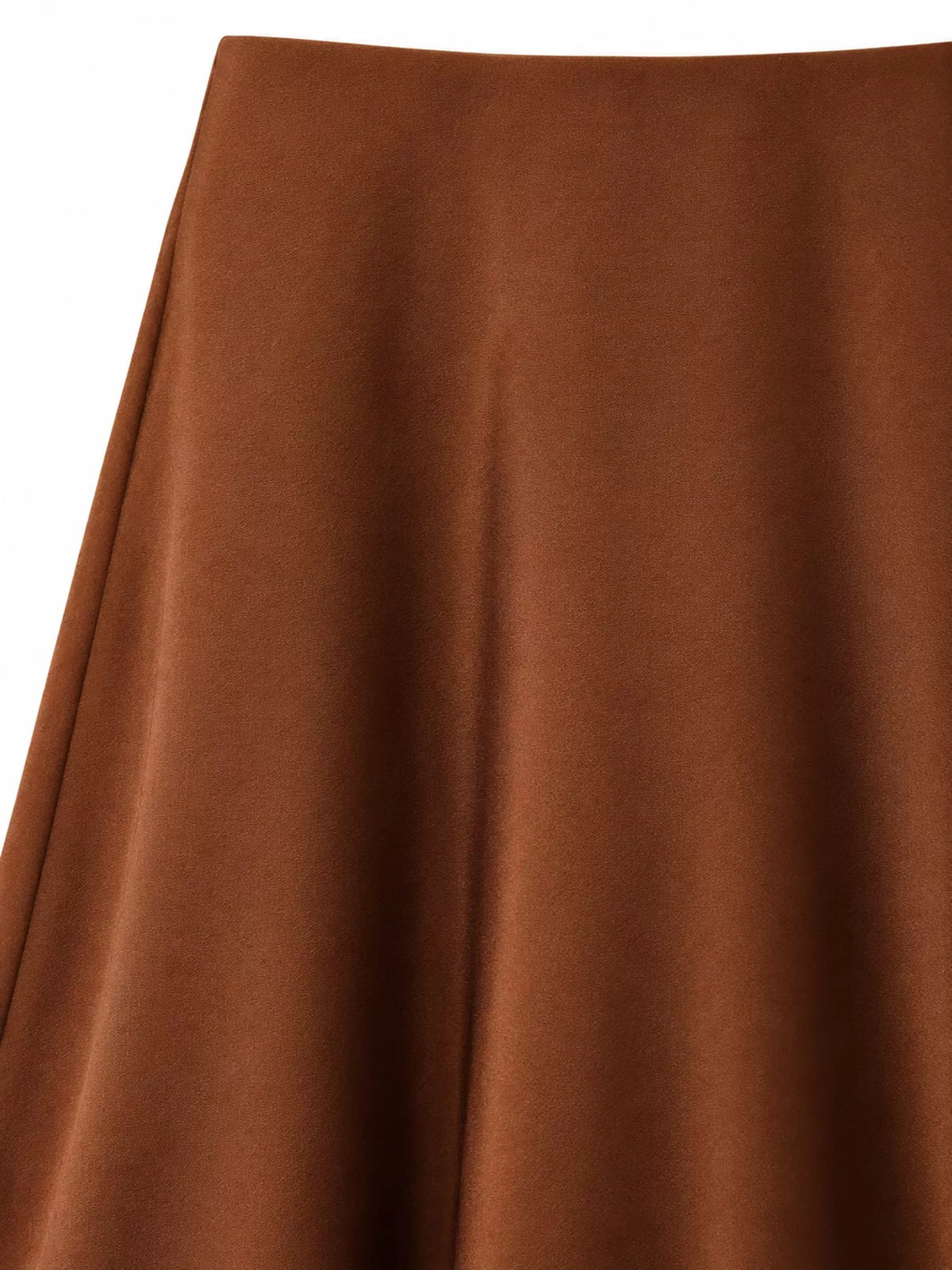 Zip-up satin skirt, rust waist detail