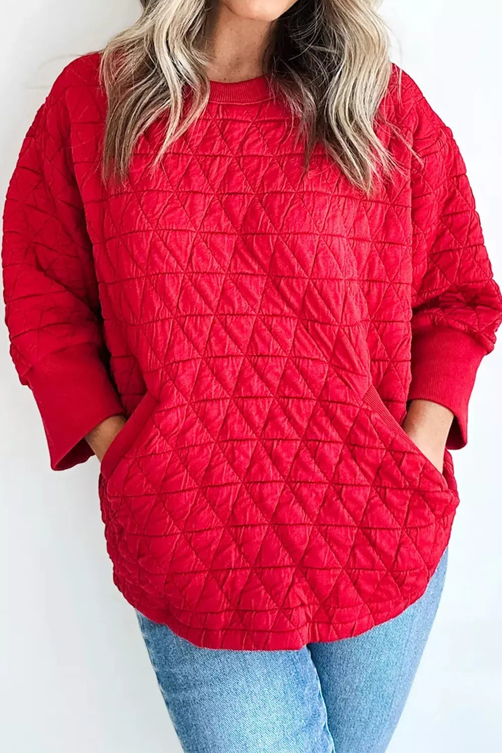 Quilted Pocket Sweatshirt in deep red, front view
