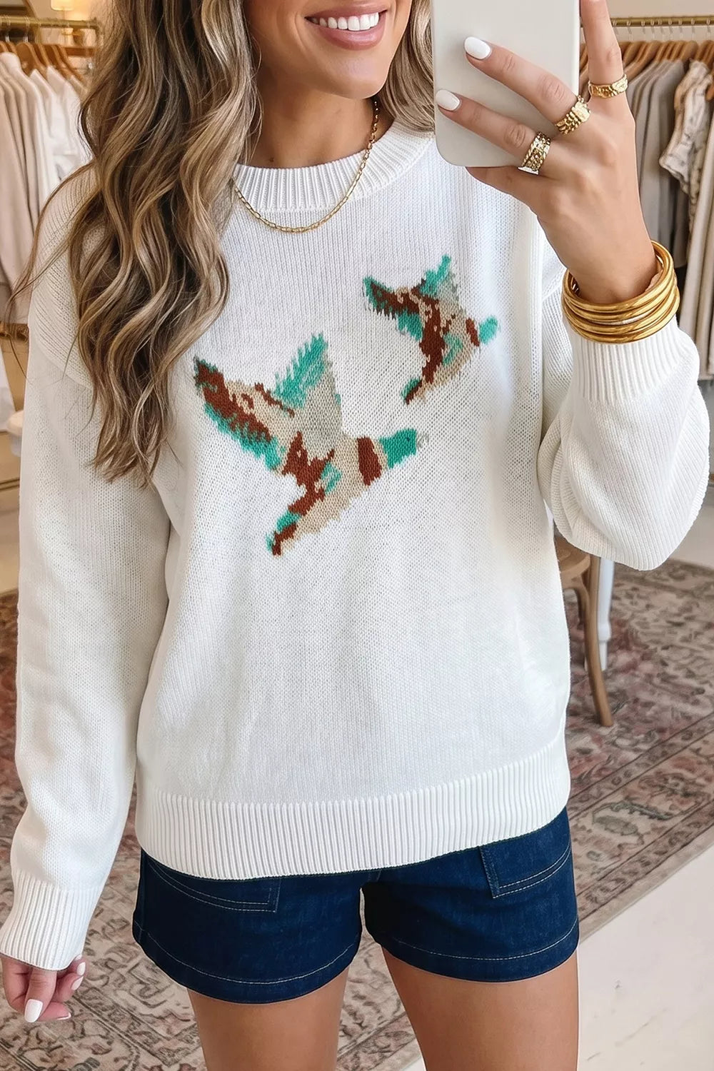 Trendsi Drop Shoulder Round Neck Long Sleeve Sweater -