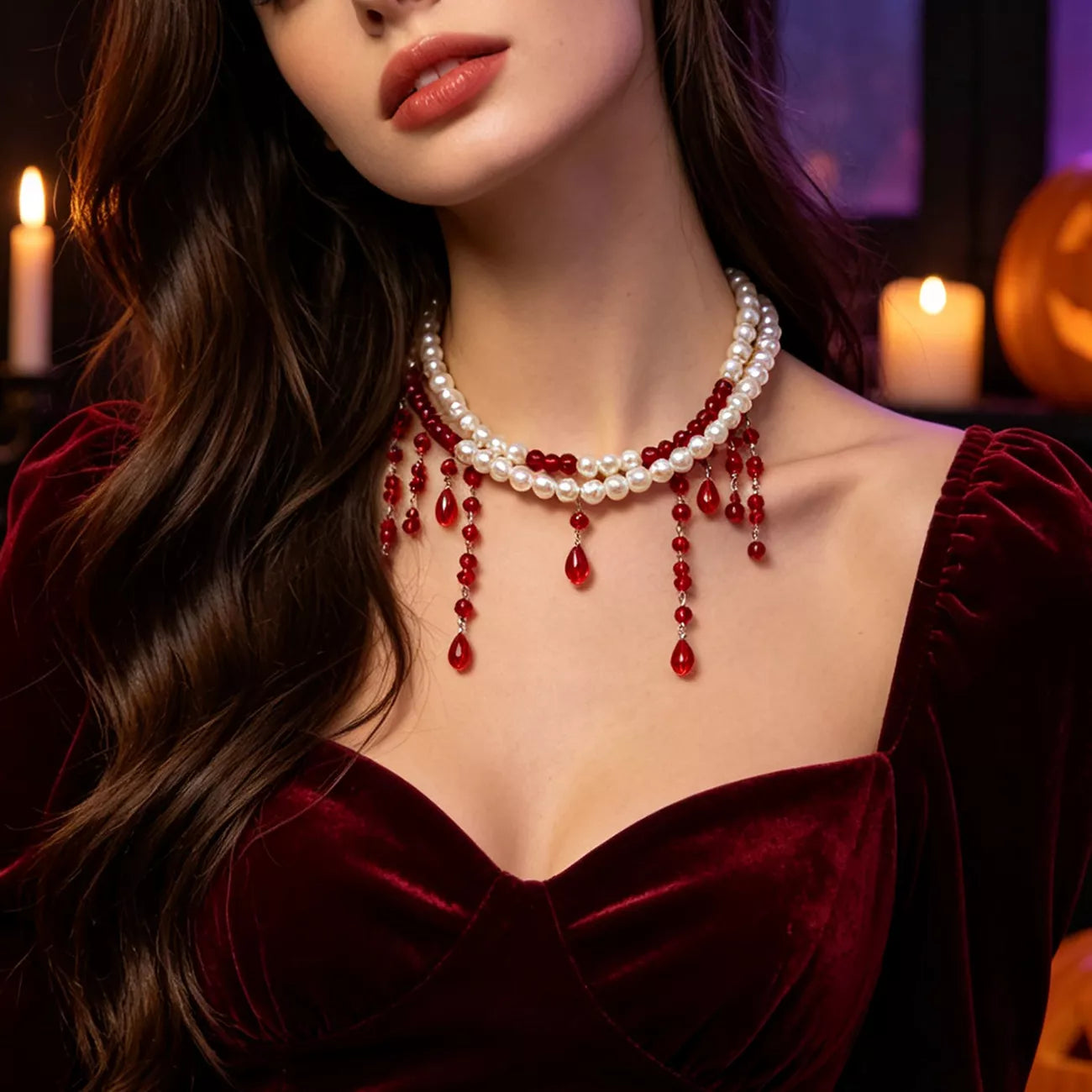 Trendsi Halloween Pearl Double Layered Choker Necklace -