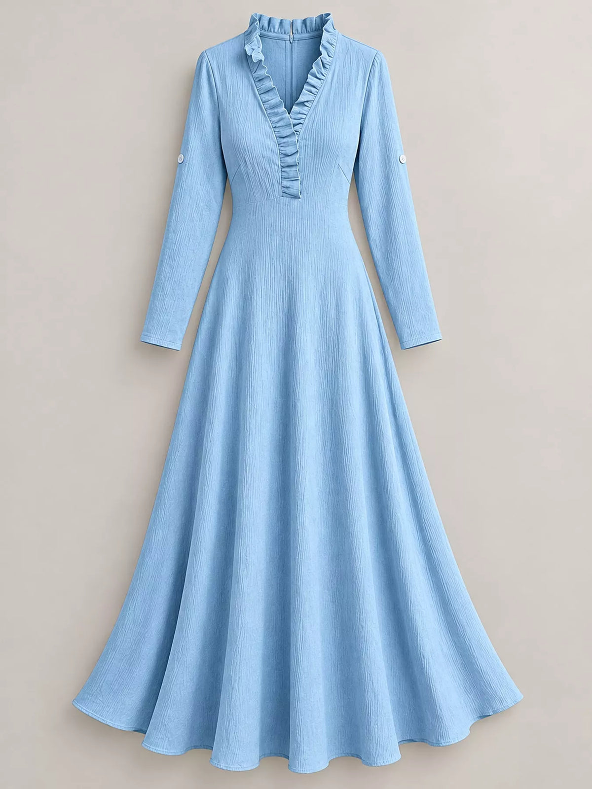 Frill-trim maxi dress, light blue flat lay