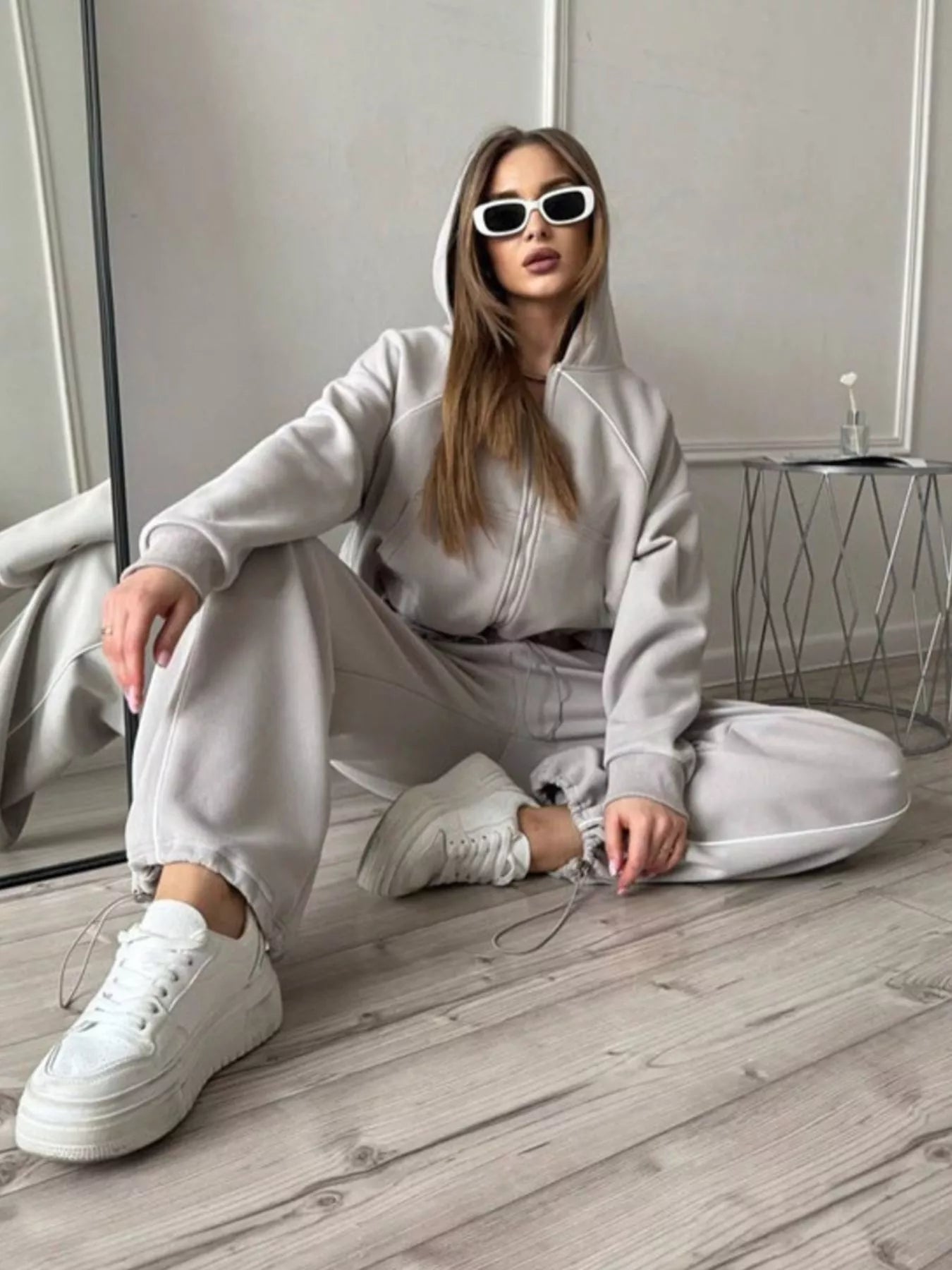 Trendsi Fleece Zip-Up Hoodie and Joggers Set -