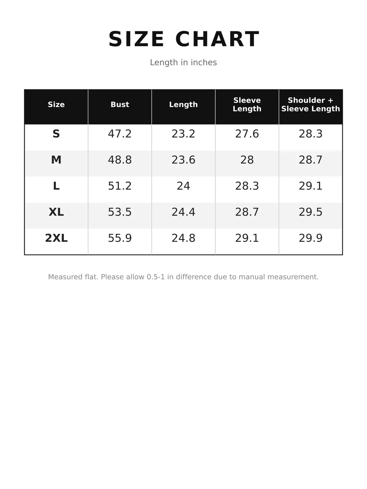 Polka Dot Drawstring Zip-Up Jacket — size and measurement chart