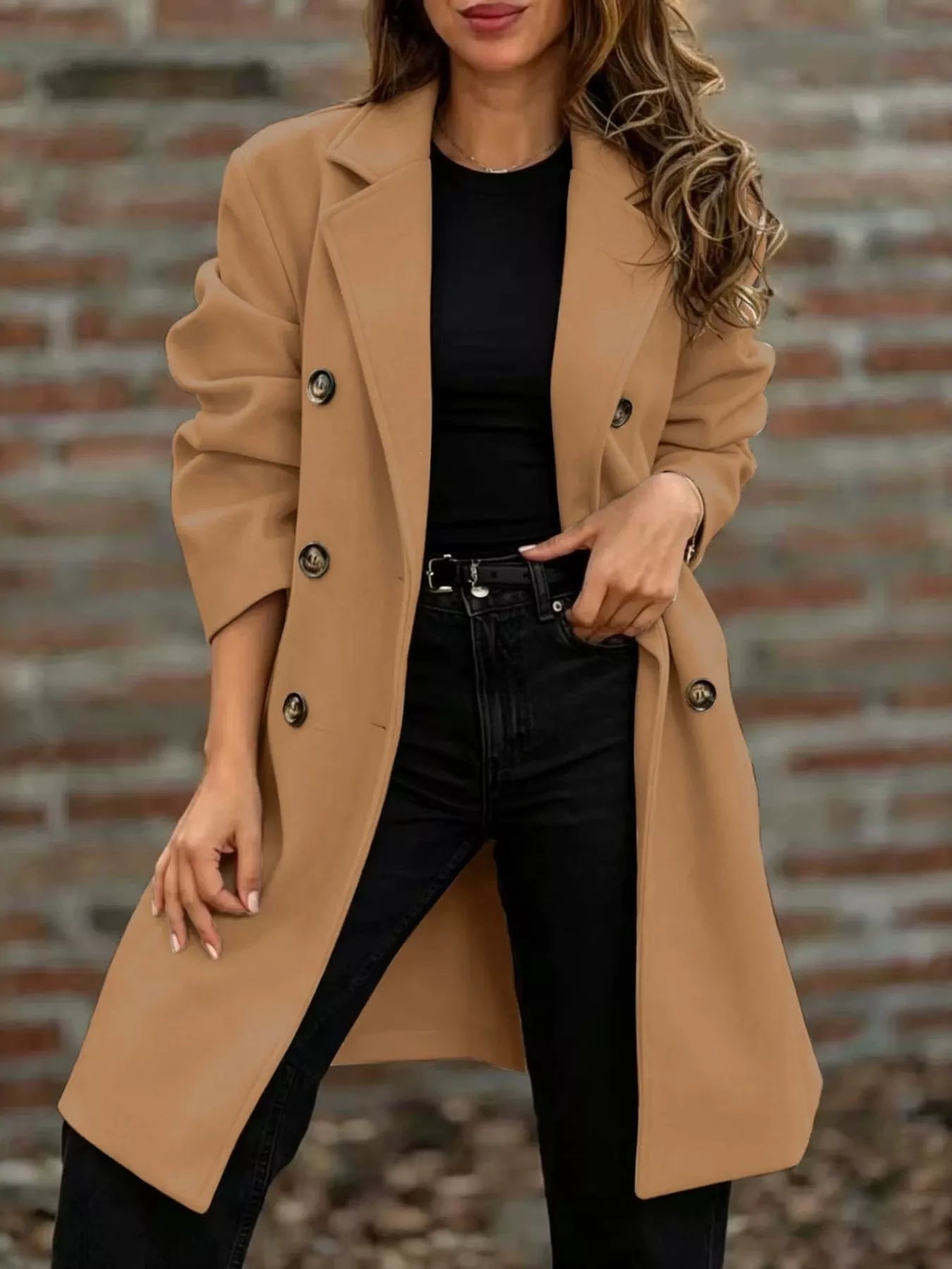 Trendsi Full Size Double-Breasted Lapel Collar Coat Plus Size -