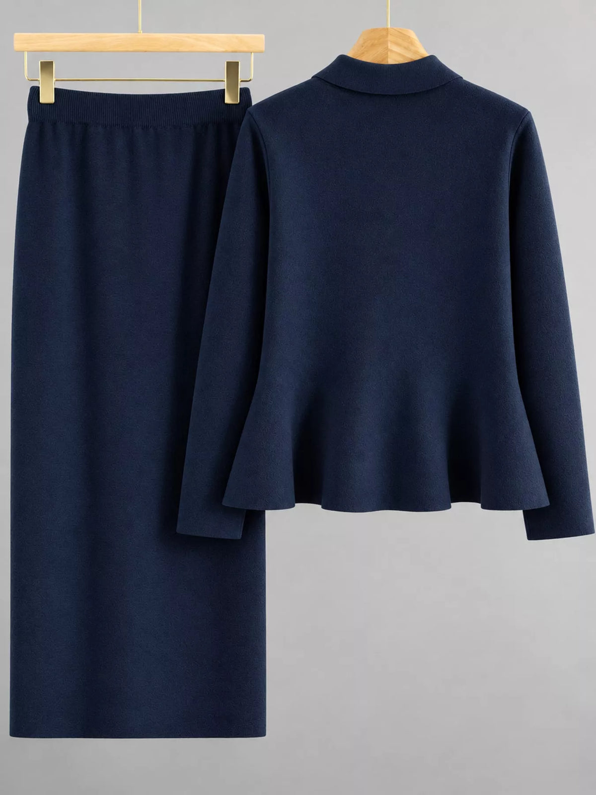 Cardigan and skirt set, back view