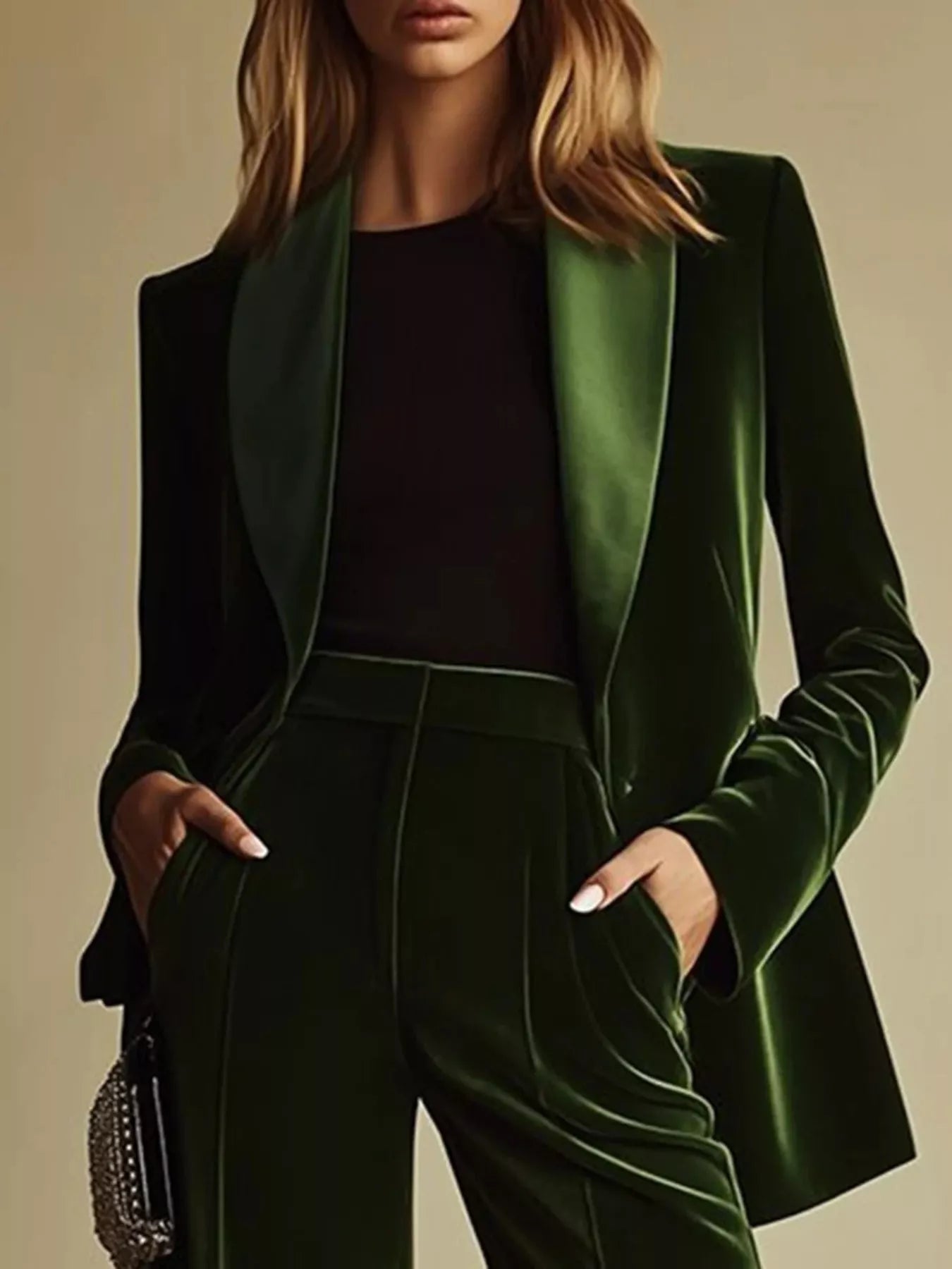 Trendsi Velvet Blazer and Wide-Leg Pants Set -