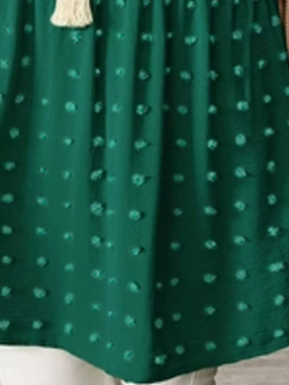 Swiss-dot blouse, dark green dot detail