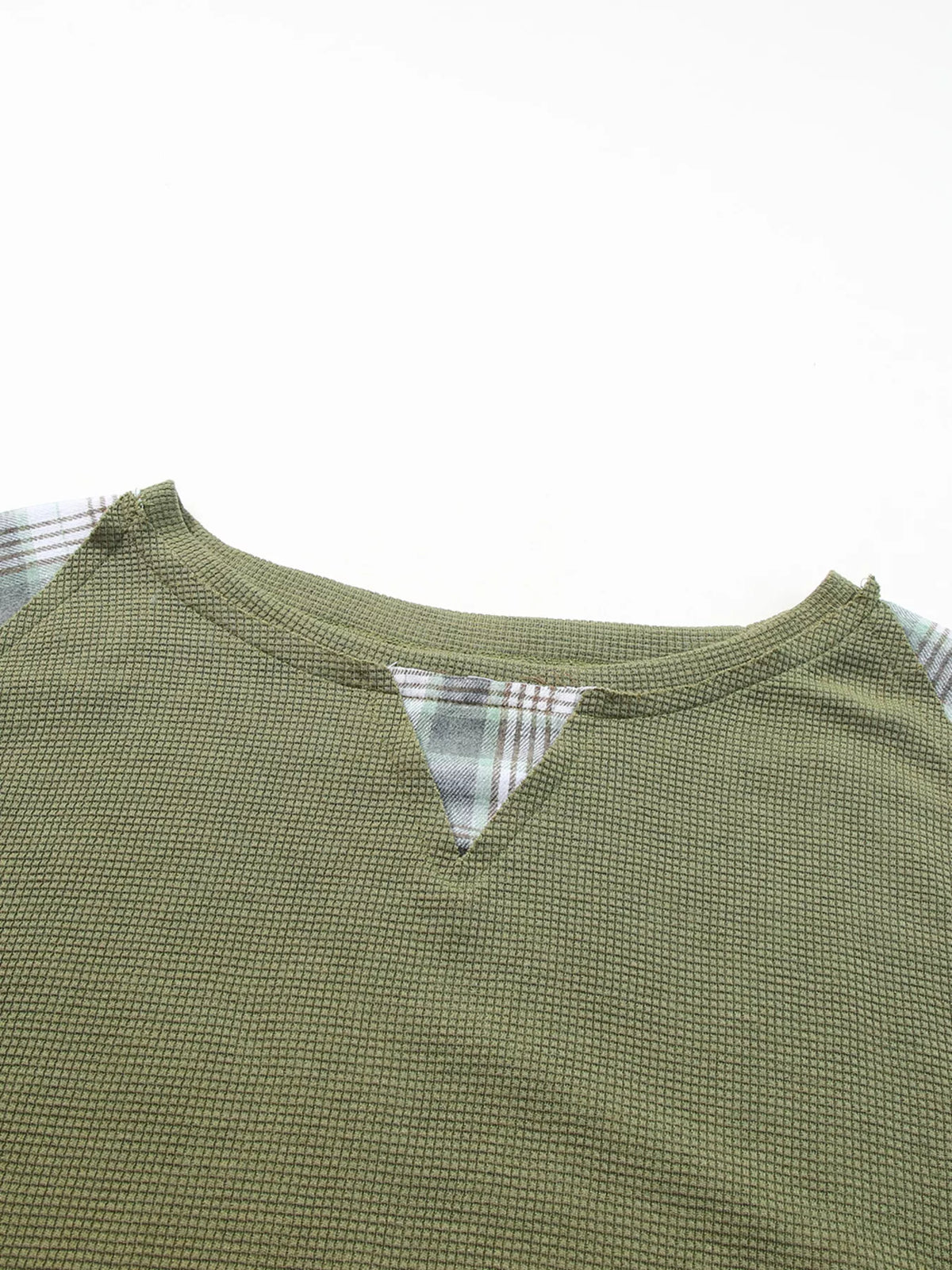 Plaid-patch top, plaid neckline inset
