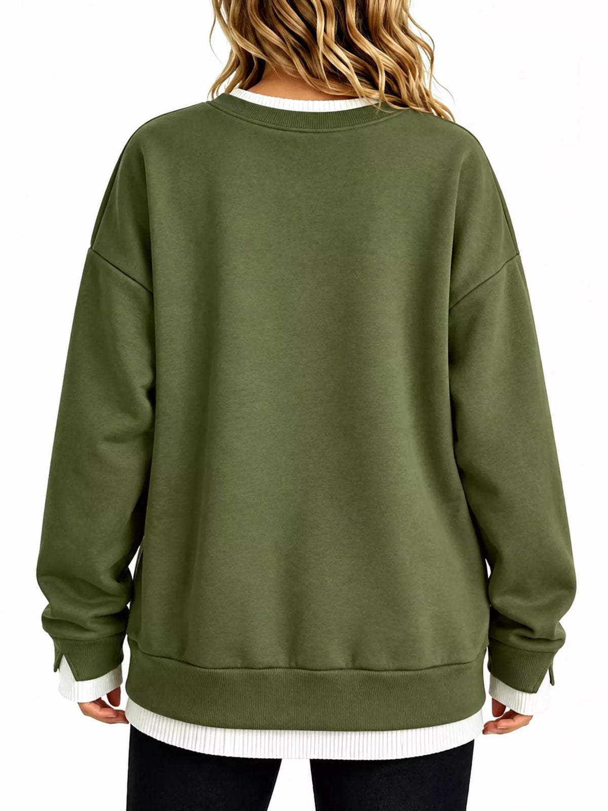Layered Look Crew Neck Sweatshirt in green, back view