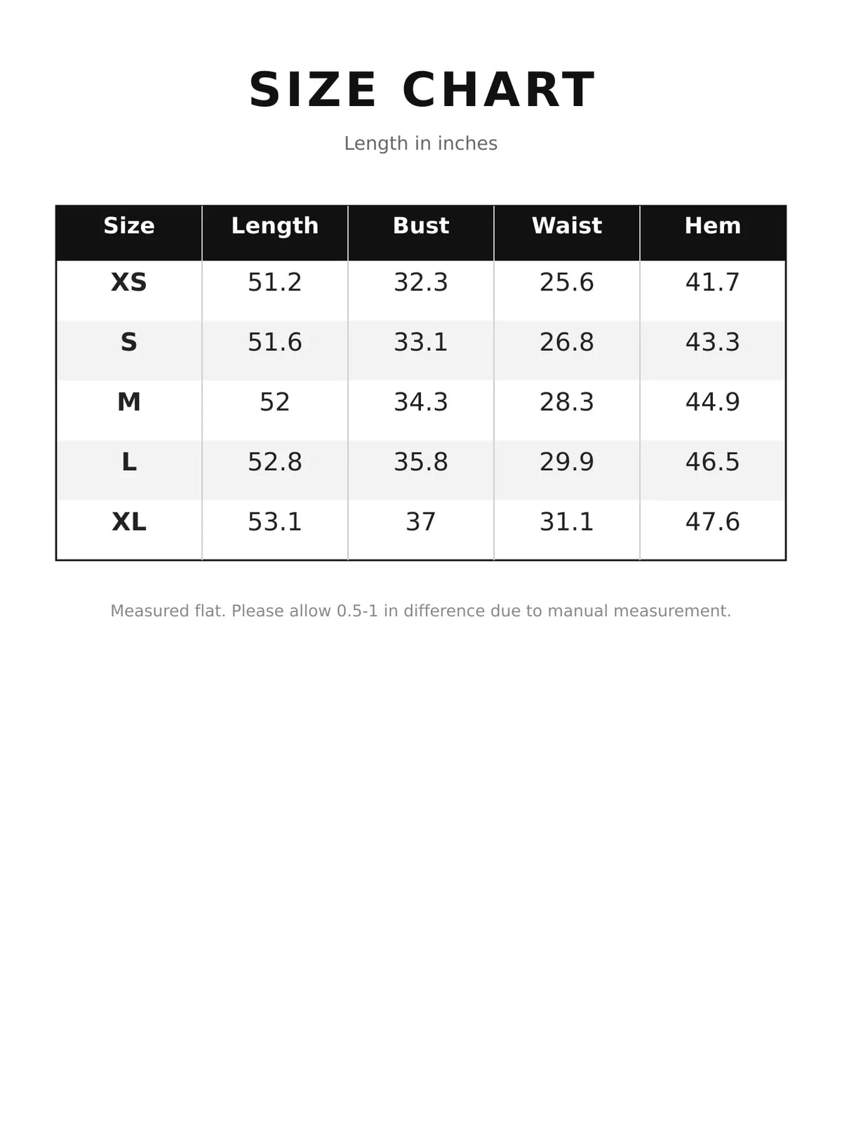 Size chart for strapless ruched high-slit evening dress