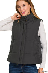 Trendsi Zenana High Neck Zip-Up Vest Coat -