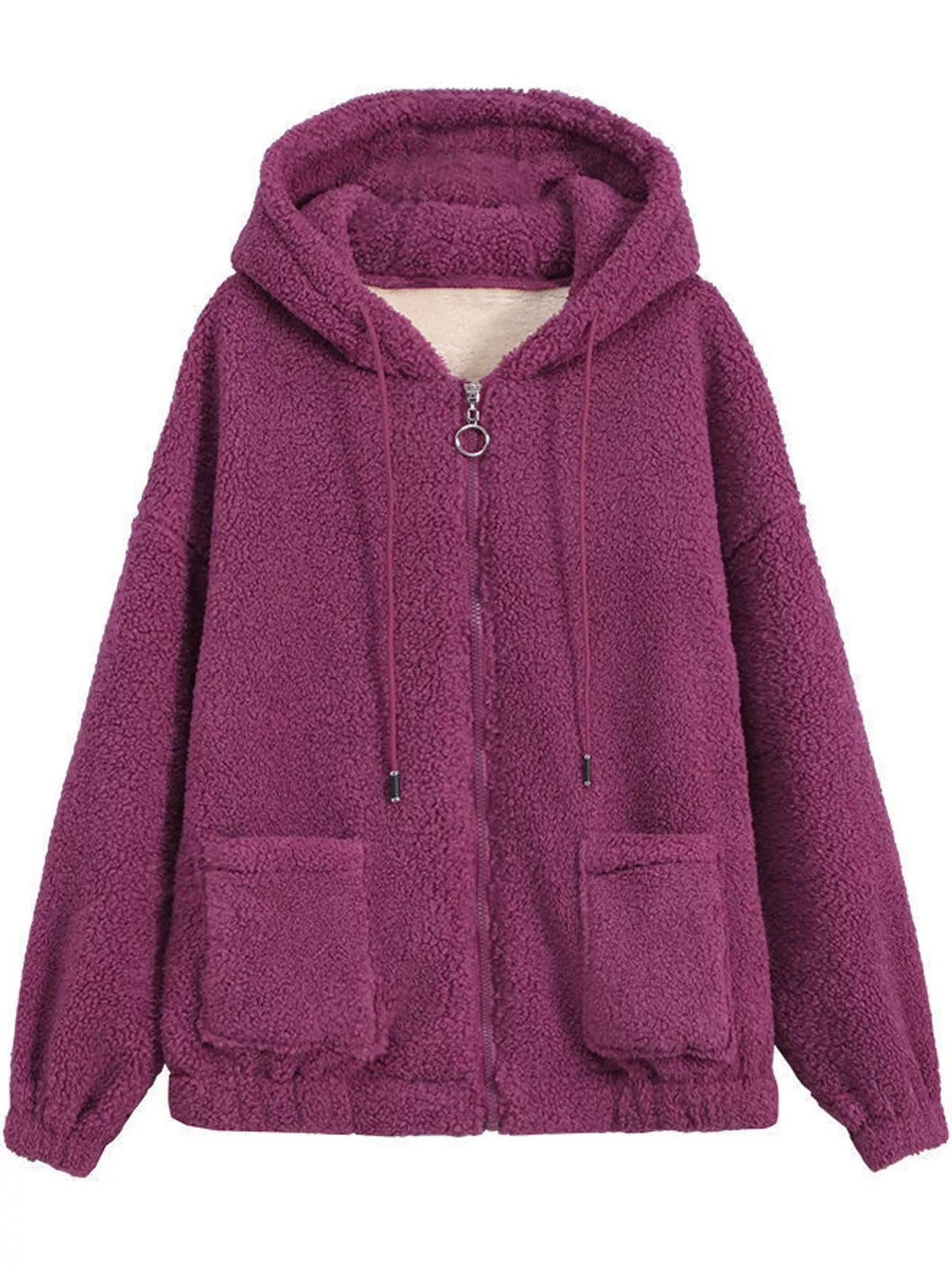 Rose Red fleece zip-up hoodie with pockets