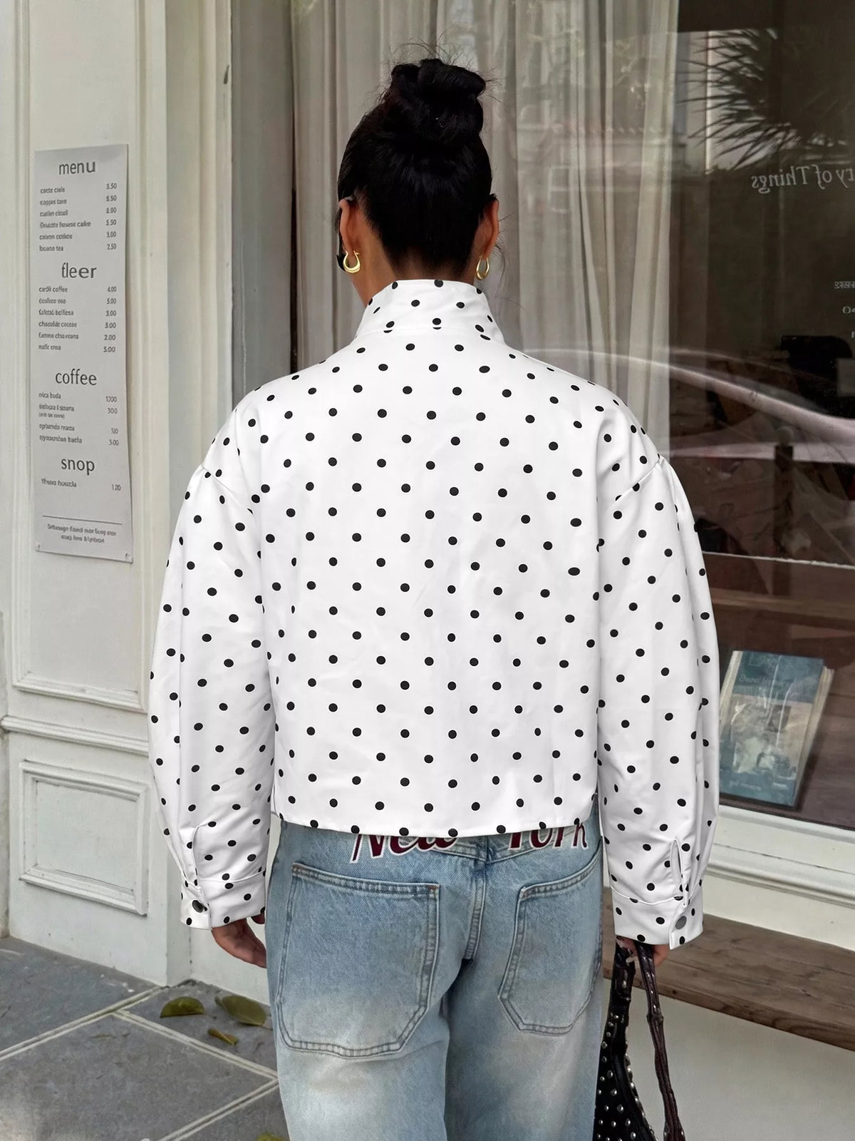 Trendsi Polka Dot Zip Up Cropped Jacket -