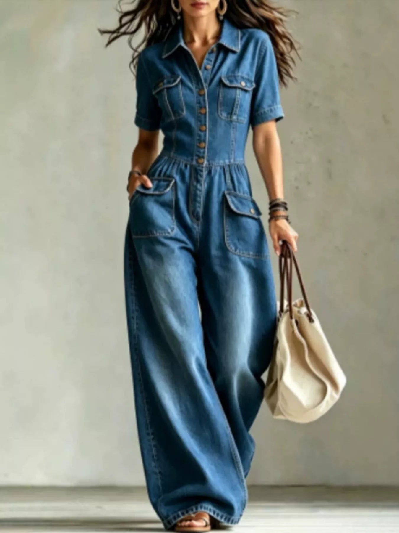Trendsi Full Size Denim Wide-Leg Jumpsuit with Chest Pockets Plus Size -