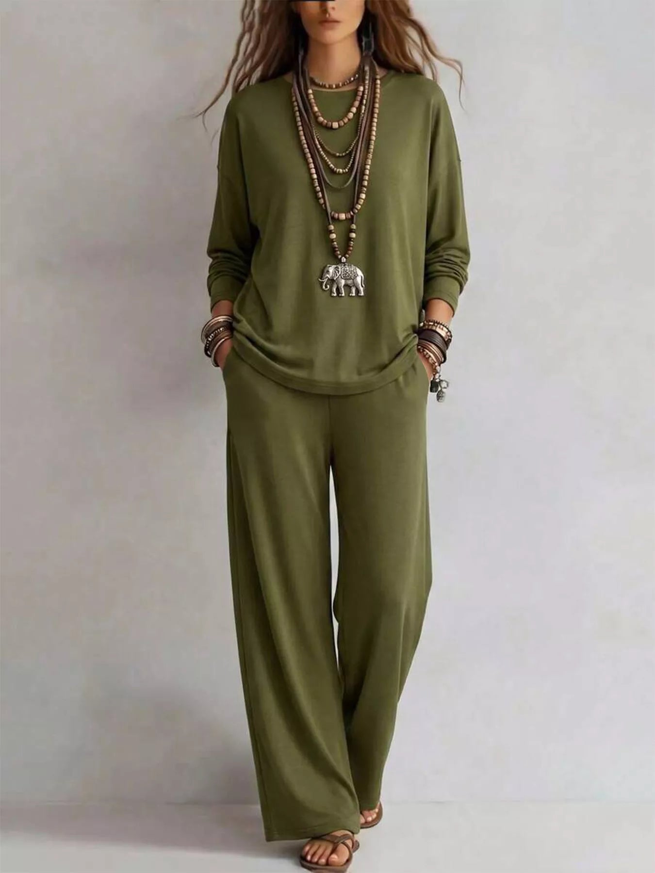 Trendsi Round Neck T-Shirt and Wide-Leg Pants Set -