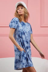 Trendsi BiBi Puff Sleeve With Side Pockets Tie Dye Dress -