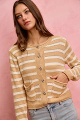Trendsi SO ME Stripe Long Sleeves Button Sweater Cardigan -