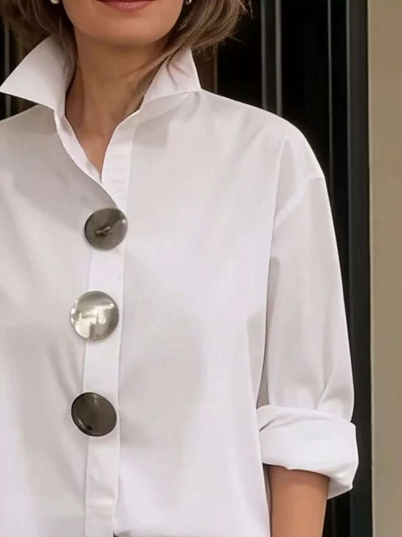 Trendsi Full Size Oversized Metal Button Long Sleeve Shirt Plus Size -