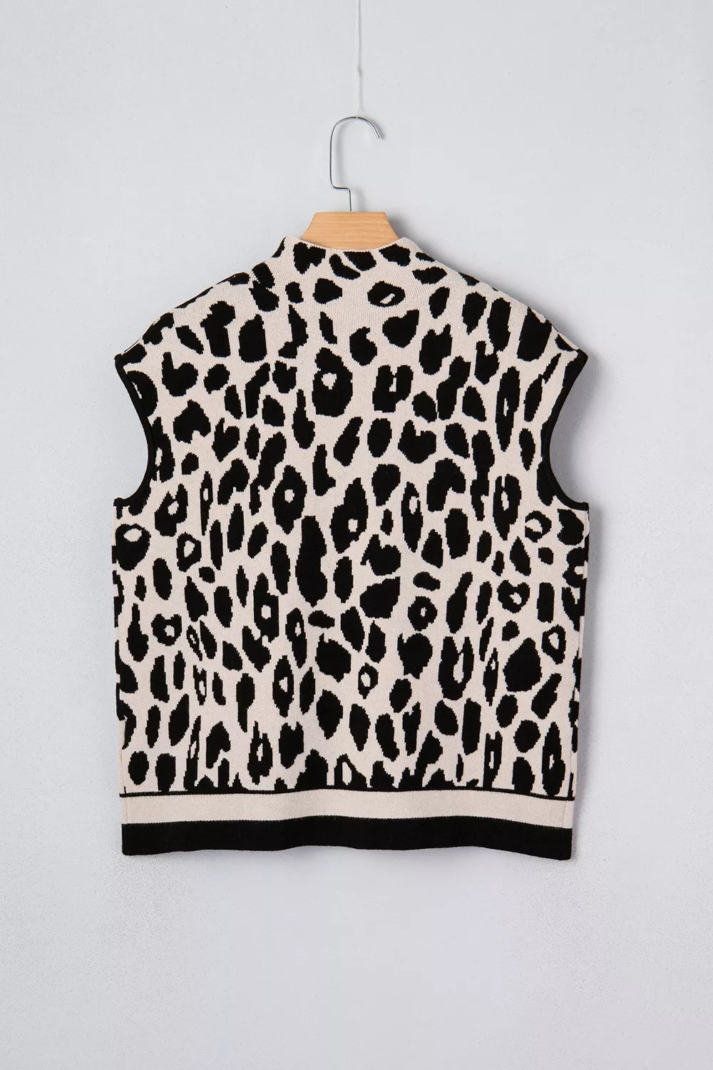 Trendsi Leopard Print High Neck Short Sleeve Sweater -