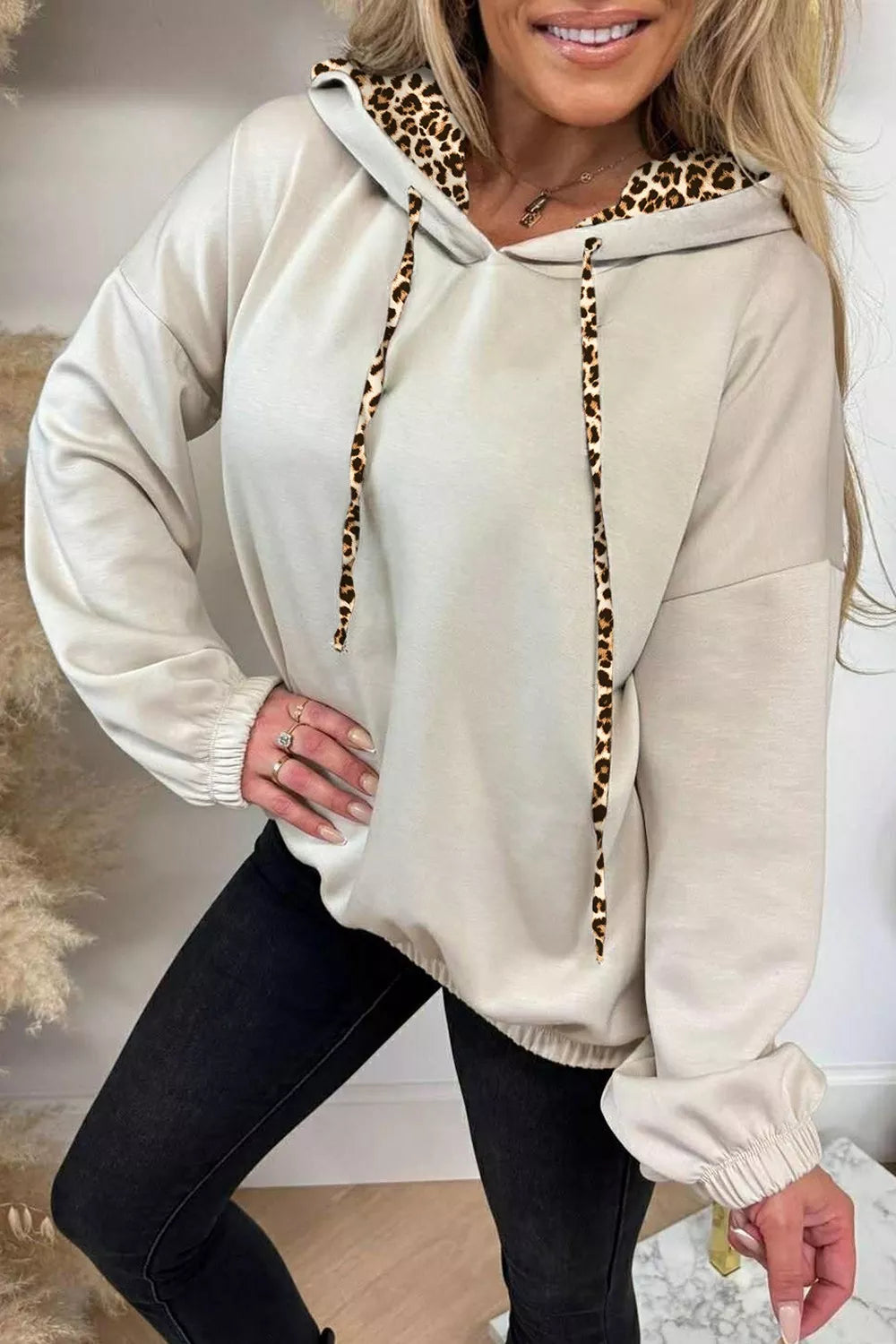 Trendsi Leopard Print Lined Hoodie with Drawstring -