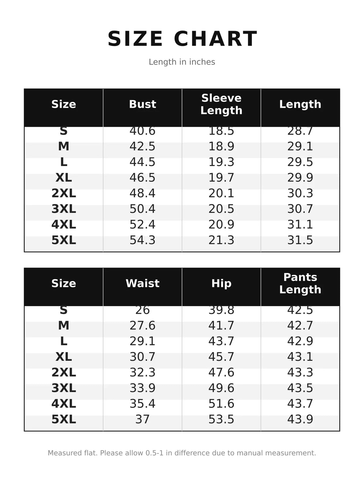 Size chart for women's round neck top and drawstring wide-leg pants set