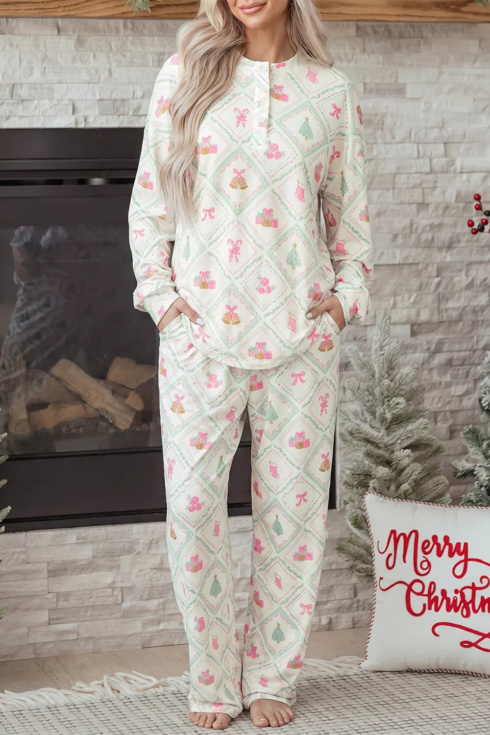 Christmas Long Sleeve Top and Pants Lounge Set, front view