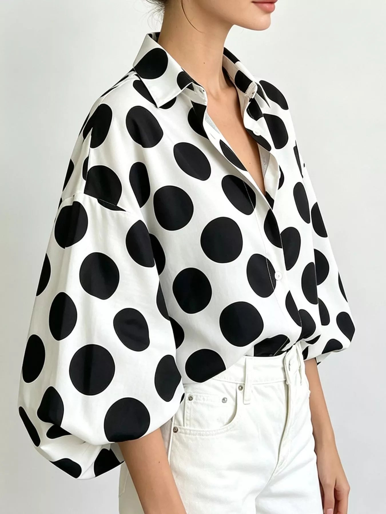 Trendsi Polka Dot Puff Sleeve Shirt -