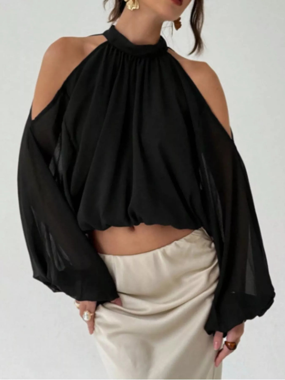 Cold-shoulder blouse, black side