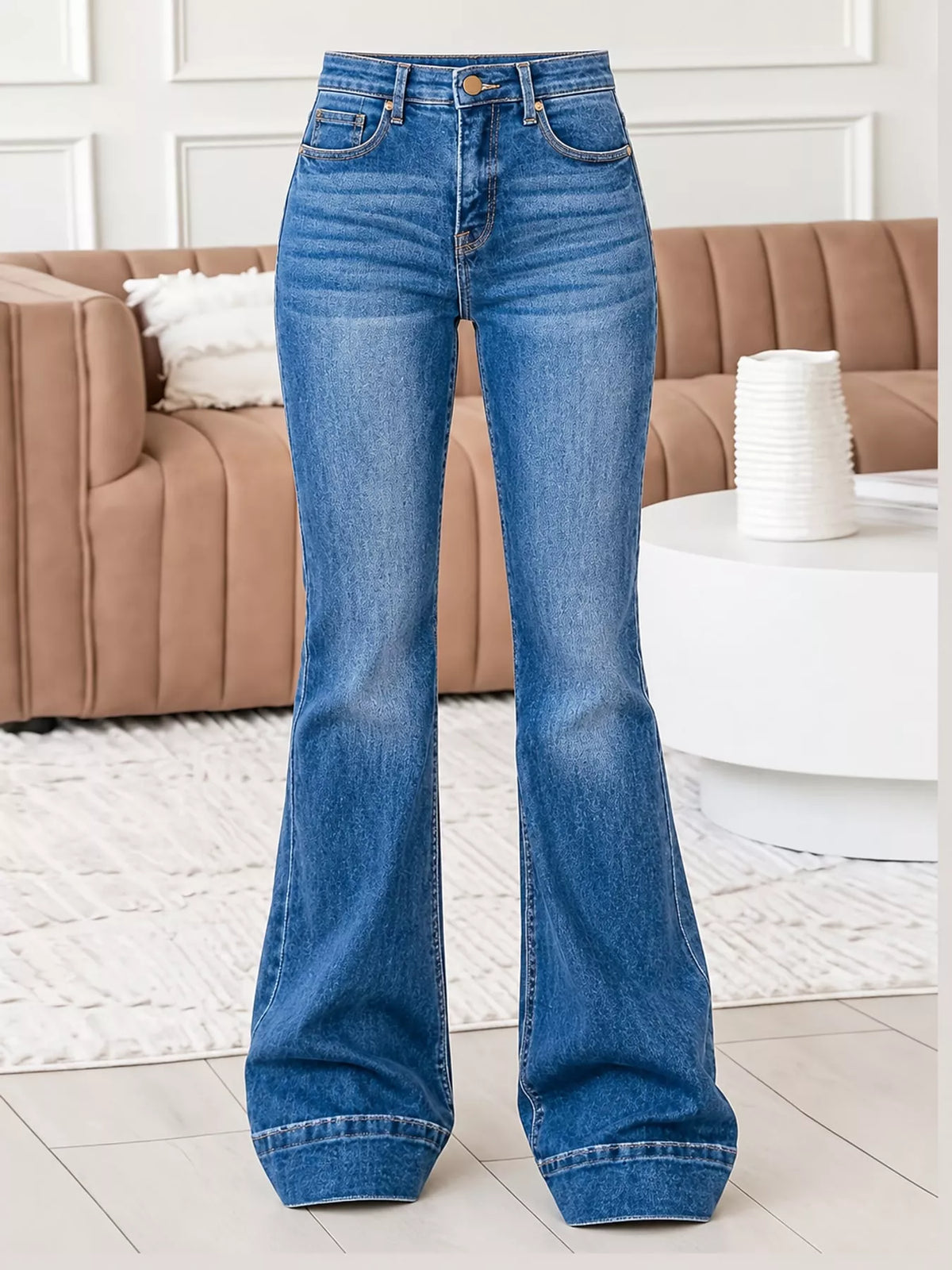 Blue high-rise flare leg jeans