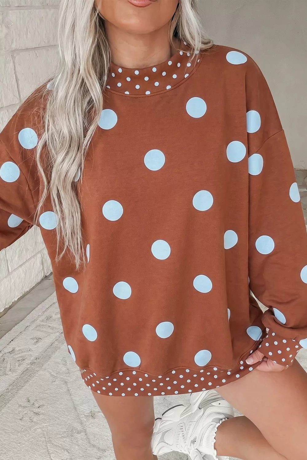 Trendsi Polka Dot Dropped Shoulder Sweatshirt -