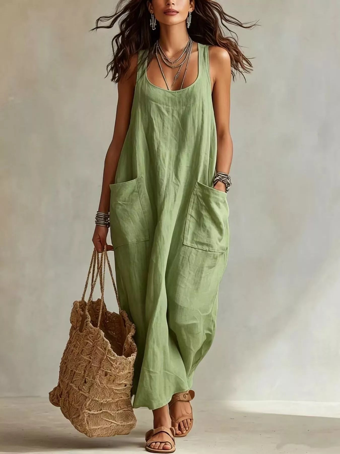 Trendsi Scoop Neck Sleeveless Maxi Dress with Pockets -