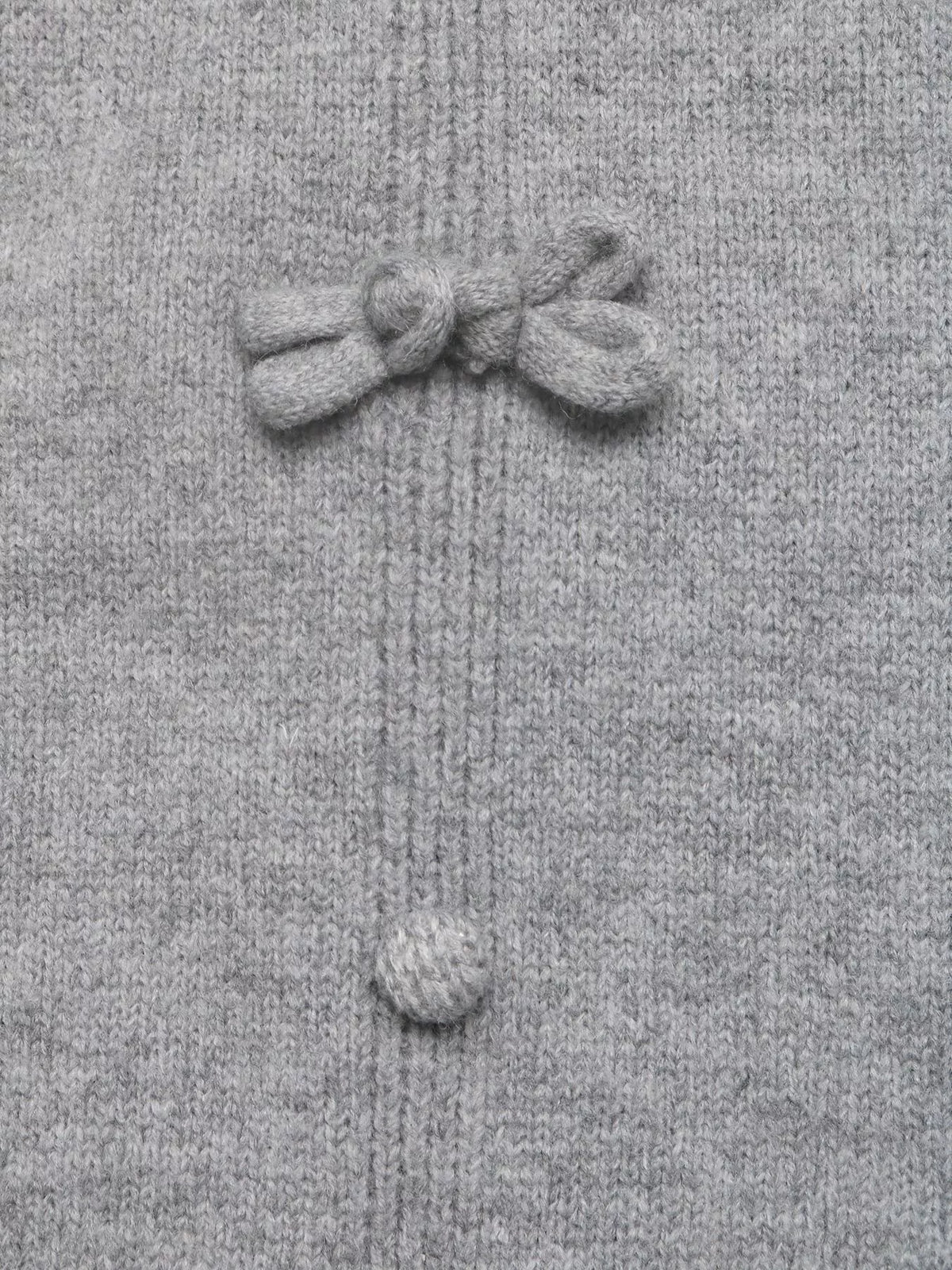 Gray bow-detail knit sweater vest, bow and button detail