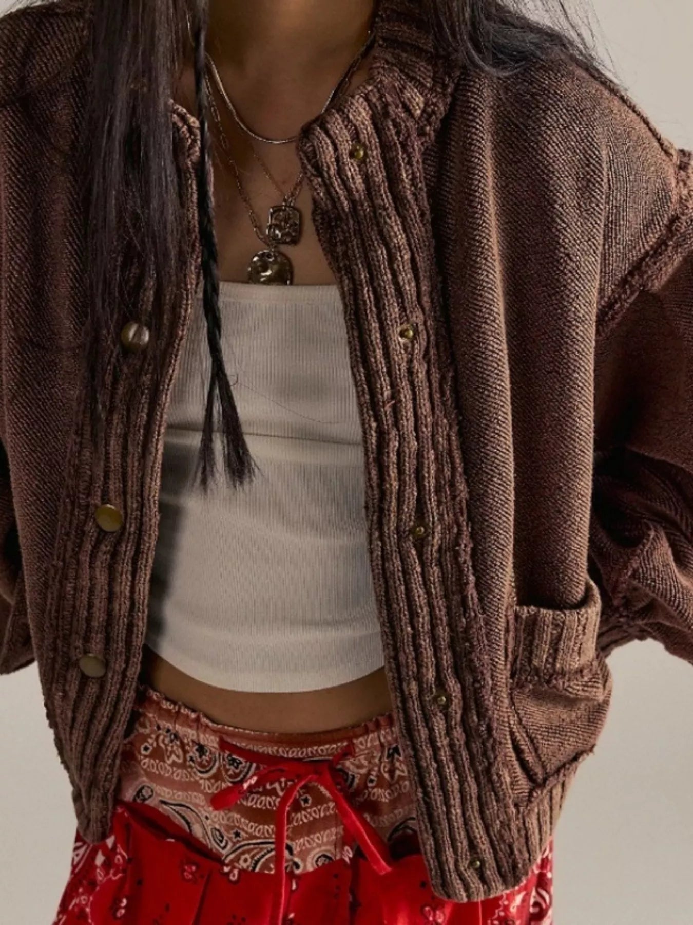 Trendsi Snap Down Dropped Shoulder Cardigan -