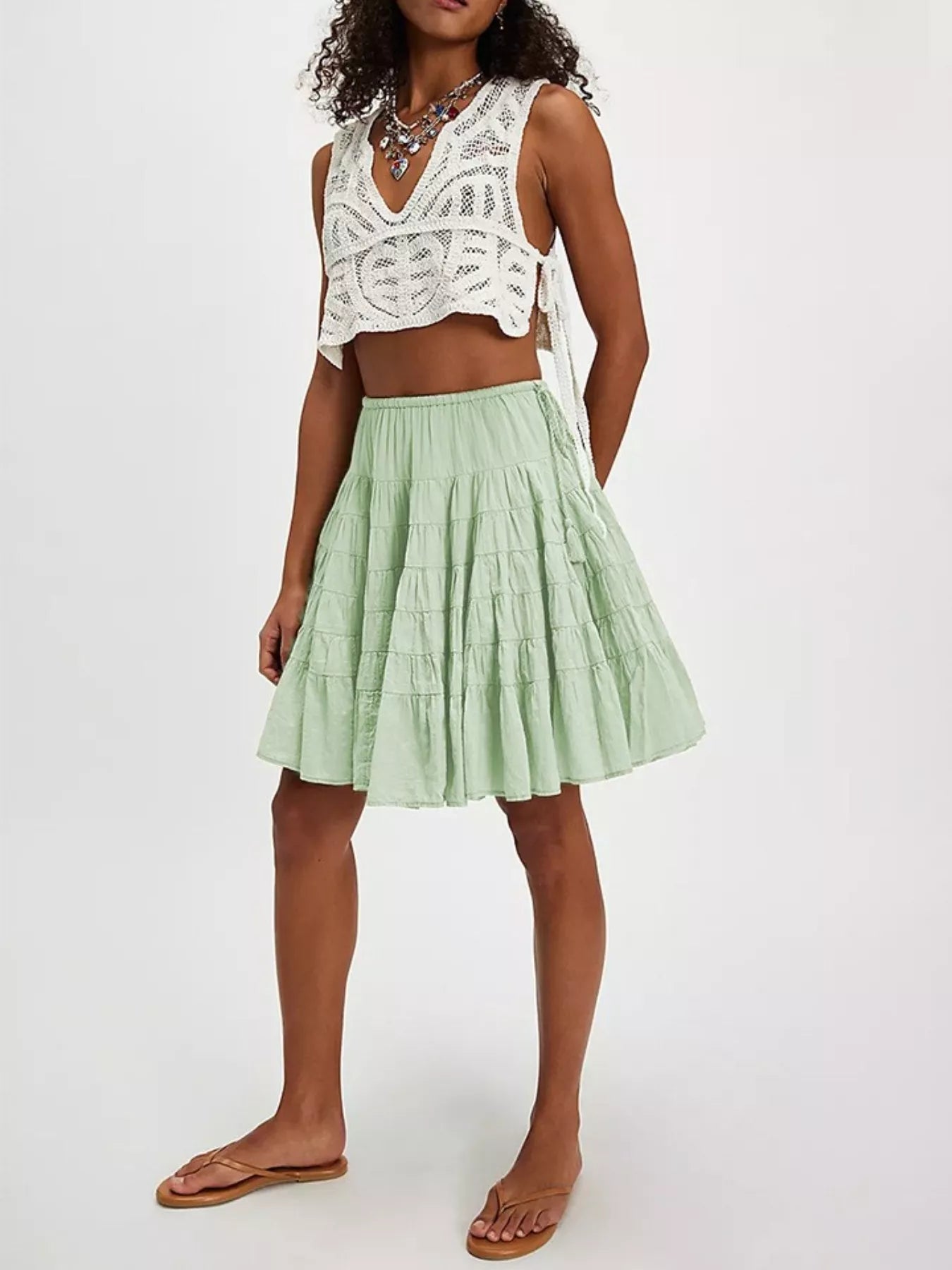 Trendsi Tiered Drawstring Mini Skirt -