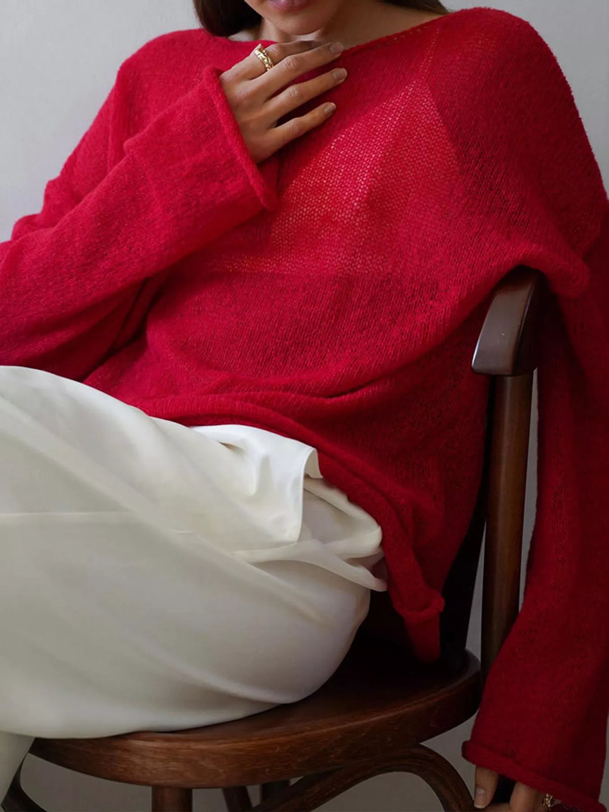 Knit cover-up, red seated view