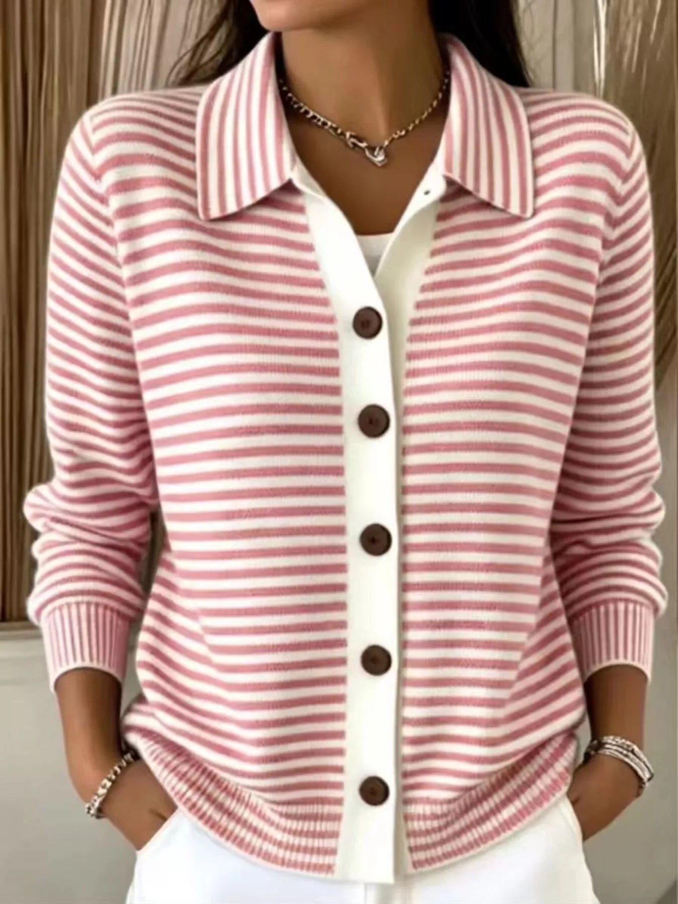 Trendsi Full Size Striped Button-Down Knit Cardigan Plus Size -
