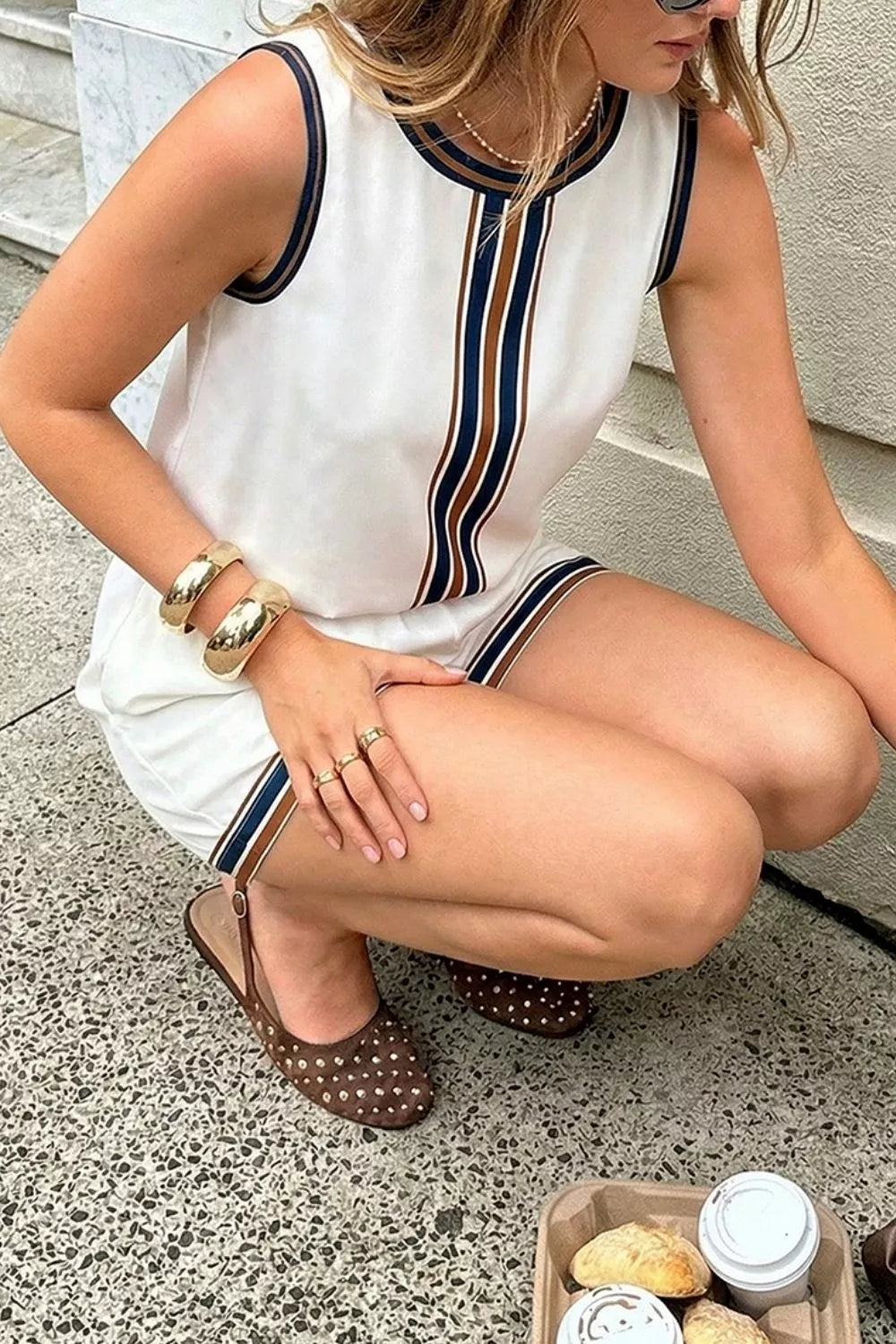 Trendsi Striped Sleeveless Top and Shorts Set -