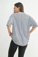 Trendsi MONO B Coastal Cotton Striped Oversized Crewneck T-Shirt -