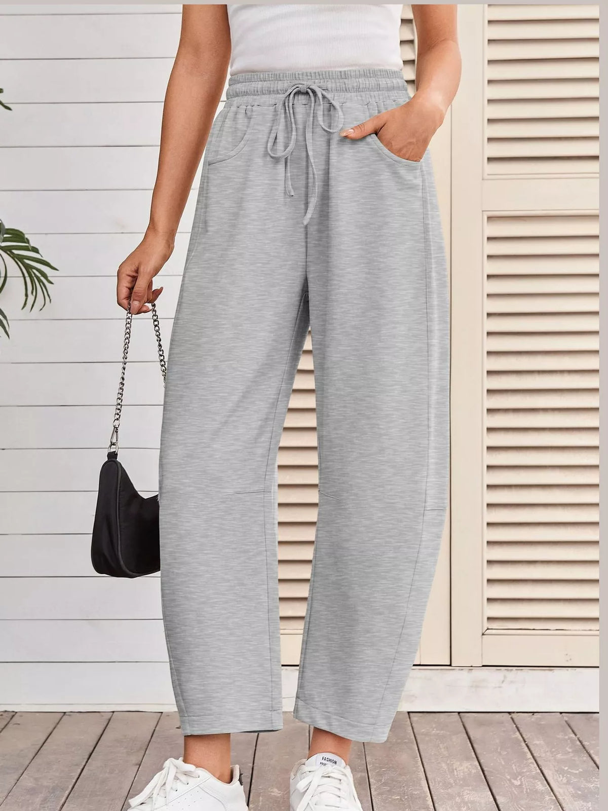 Wide-Leg Active Pants with Drawstring — front view
