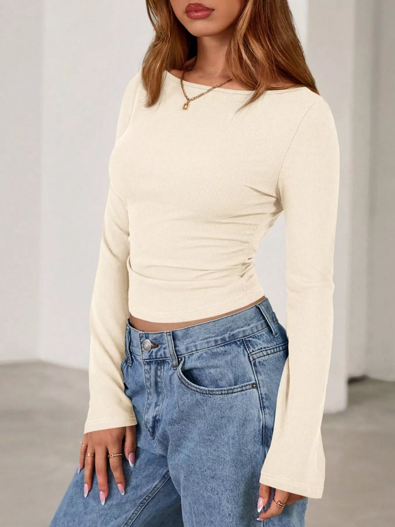 Trendsi Boat Neck Flare Sleeve T-Shirt -